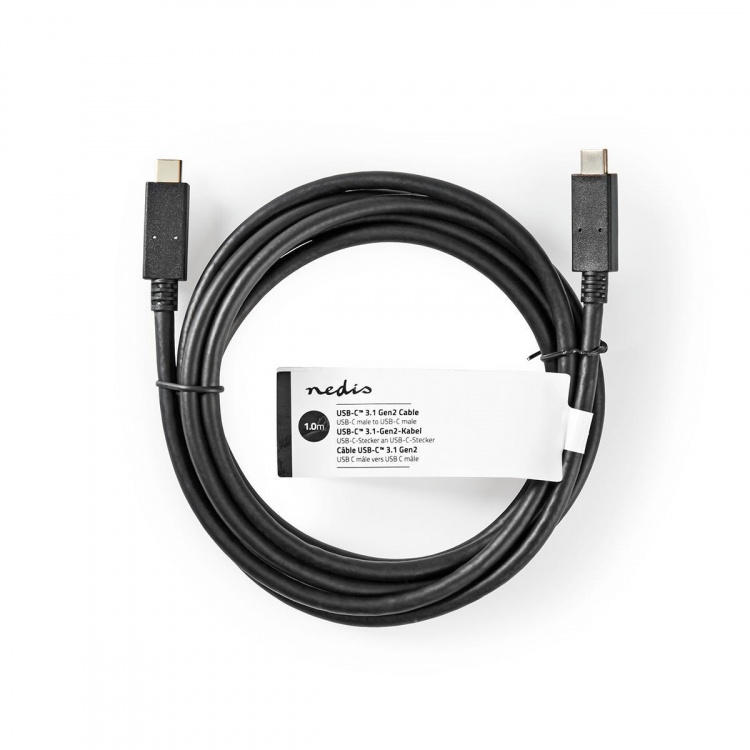 Nedis USB kaapeli | USB 3.2 Gen 2 | USB-C™ Uros | USB-C™ Uros | 15 W | 10 Gbps | Niklattu | 1.00 m | Pyöreä | PVC | Musta | Panta