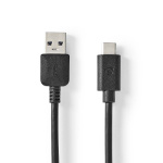 Nedis USB kaapeli | USB 3.2 Gen 1 | USB-A Uros | USB-C™ Uros | 60 W | 5 Gbps | Niklattu | 2.00 m | Pyöreä | PVC | Musta | Laatikko