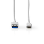 Nedis USB kaapeli | USB 3.2 Gen 1 | USB-A Uros | USB-C™ Uros | 60 W | 5 Gbps | Niklattu | 2.00 m | Pyöreä | PVC | Valkoinen | Laatikko
