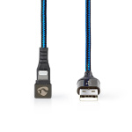 Nedis USB kaapeli | USB 2.0 | Apple Lightning 8-Pin | USB-A Uros | 12 W | 480 Mbps | Niklattu | 1.00 m | Pyöreä | Nailon / Punottu | Musta / Sininen | Laatikko kannella ja ikkunalla