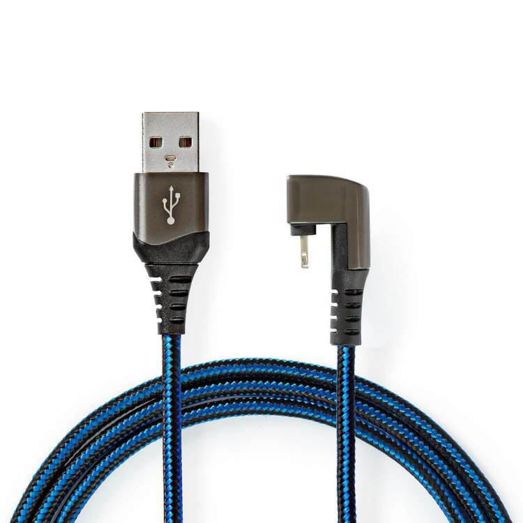 Nedis USB kaapeli | USB 2.0 | Apple Lightning 8-Pin | USB-A Uros | 12 W | 480 Mbps | Niklattu | 1.00 m | Pyöreä | Nailon / Punottu | Musta / Sininen | Laatikko kannella ja ikkunalla