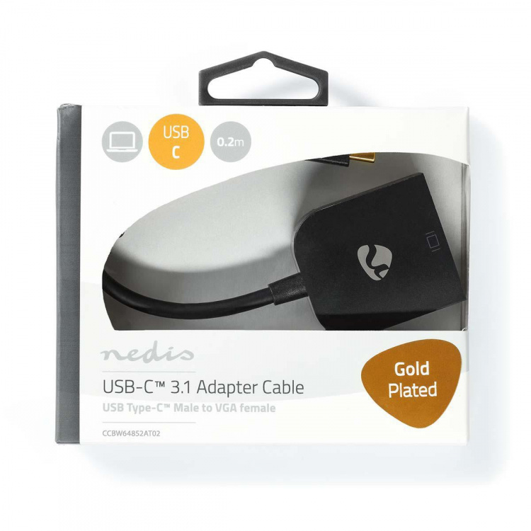 Nedis USB-C™ Sovitin | USB 3.2 Gen 1 | USB-C™ Uros | VGA Naaras | 1920x1200 | 0.20 m | Pyöreä | Kullattu | PVC | Antrasiitti | Ikkunallinen laatikko ja koukkupidike