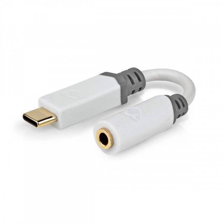 Nedis USB-C™ Sovitin | USB 2.0 | USB-C™ Uros | 3.5 mm naaras | 0.10 m | Pyöreä | Kullattu | PVC | Valkoinen | Laatikko