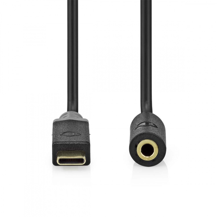 Nedis USB-C™ Sovitin | USB 2.0 | USB-C™ Uros | 3.5 mm naaras | 1.00 m | Pyöreä | Kullattu | PVC | Musta | Laatikko