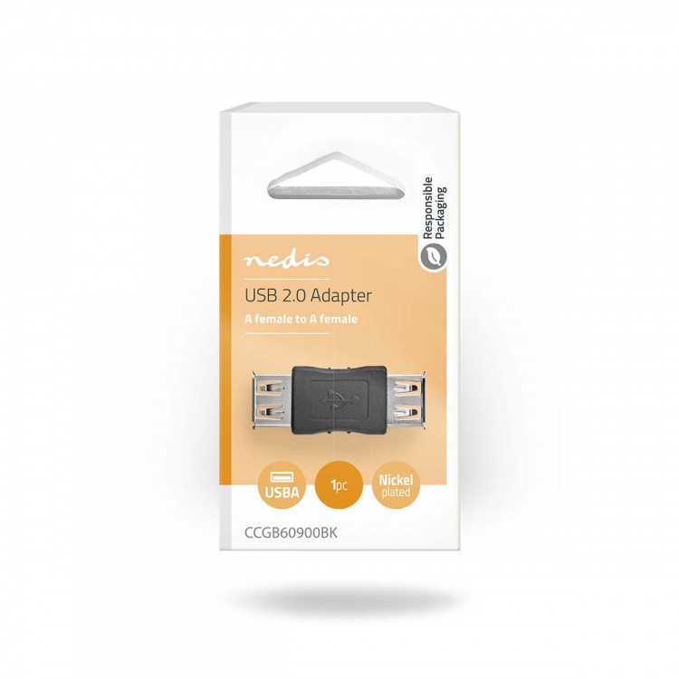 Nedis USB-A Sovitin | USB 2.0 | USB-A Naaras | USB-A Naaras | 480 Mbps | Pyöreä | Niklattu | PVC | Musta | Laatikko