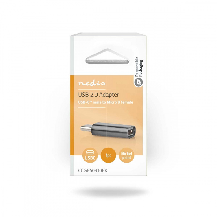 Nedis USB-C™ Sovitin | USB 2.0 | USB-C™ Uros | USB Micro-B naaras | 480 Mbps | Pyöreä | Niklattu | Musta | Laatikko
