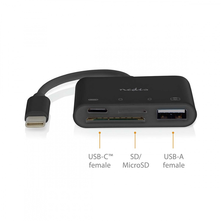 Nedis USB-keskitin | 1x USB-C™ | 1x USB A / 1x USB-C™ | 4-Porttinen port(s) | USB 2.0 | USB Virta | SD & MicroSD