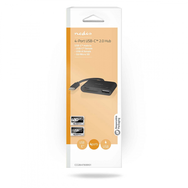 Nedis USB-keskitin | 1x USB-C™ | 1x USB A / 1x USB-C™ | 4-Porttinen port(s) | USB 2.0 | USB Virta | SD & MicroSD