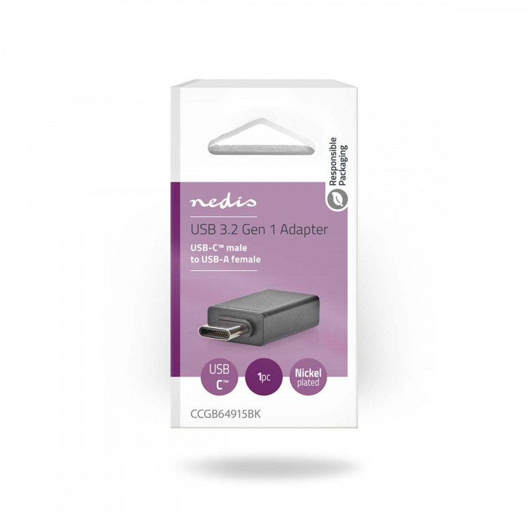 Nedis USB-C™ Sovitin | USB 3.2 Gen 1 | USB-C™ Uros | USB-A Naaras | 5 Gbps | OTG | Pyöreä | Niklattu | Musta | Laatikko Nedis USB-C™ Sovitin | USB 3.2 Gen 1 | USB-C™ Uros | USB-A Naaras | 5 Gbps | OTG | Pyöreä | Niklattu | Musta | Laatikko