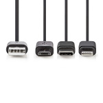 Nedis 3 in 1 kaapeli | USB 2.0 | USB-A Uros | Apple Lightning 8-Pin / USB Micro-B Uros / USB-C™ Uros | 480 Mbps | 1.00 m | Niklattu | Pyöreä | PVC | Musta | Label