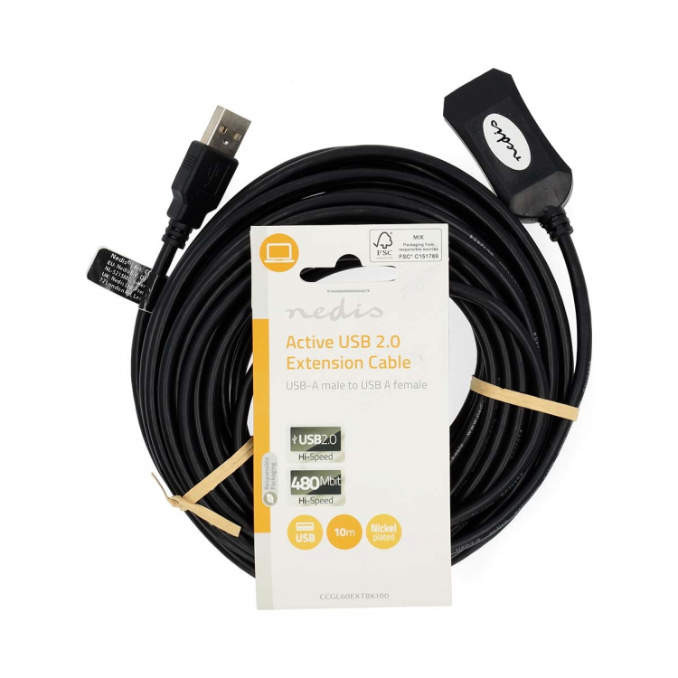 Nedis Aktiivinen USB-kaapeli | USB 2.0 | USB-A Uros | USB-A Naaras | 480 Mbps | 10.0 m | Pyöreä | Niklattu | PVC | Kupari | Label Nedis Aktiivinen USB-kaapeli | USB 2.0 | USB-A Uros | USB-A Naaras | 480 Mbps | 10.0 m | Pyöreä | Niklattu | PVC | Kupari | Label