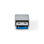 Nedis USB-A Sovitin | USB 3.2 Gen 1 | USB-A Uros | USB-C™ Naaras | 5 Gbps | Pyöreä | Niklattu | Hopea | Laatikko kannella ja ikkunalla