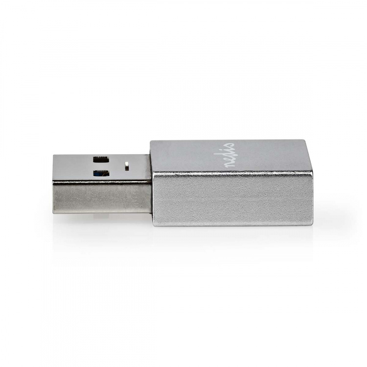 Nedis USB-A Sovitin | USB 3.2 Gen 1 | USB-A Uros | USB-C™ Naaras | 5 Gbps | Pyöreä | Niklattu | Hopea | Laatikko kannella ja ikkunalla