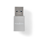Nedis USB-A Sovitin | USB 3.2 Gen 1 | USB-A Uros | USB-C™ Naaras | 5 Gbps | Pyöreä | Niklattu | Hopea | Laatikko kannella ja ikkunalla