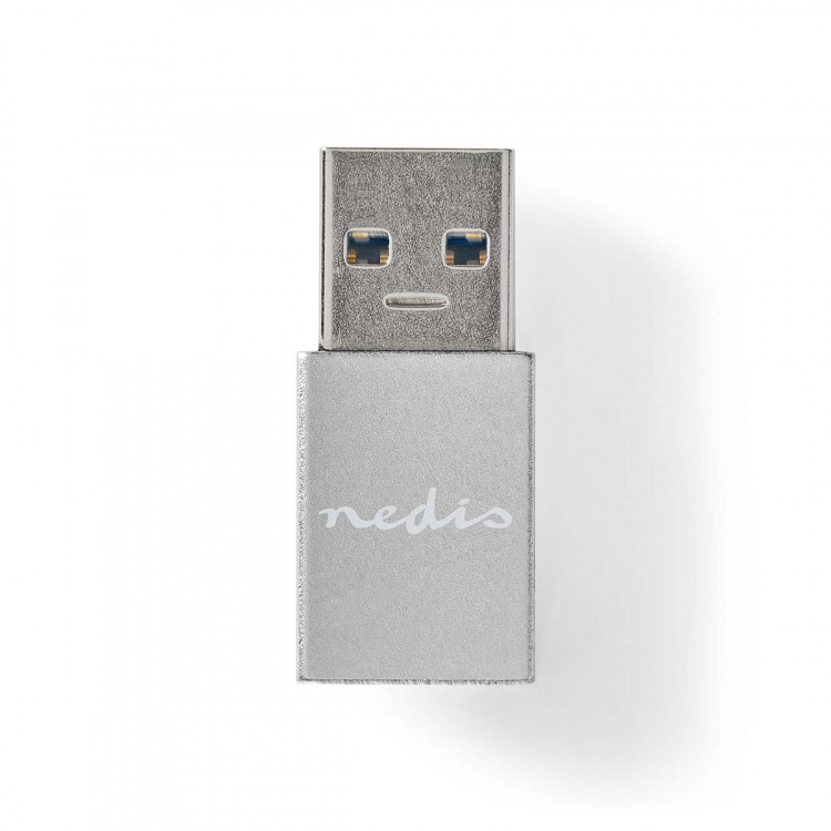 Nedis USB-A Sovitin | USB 3.2 Gen 1 | USB-A Uros | USB-C™ Naaras | 5 Gbps | Pyöreä | Niklattu | Hopea | Laatikko kannella ja ikkunalla
