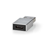 Nedis USB-A Sovitin | USB 3.2 Gen 1 | USB-A Uros | USB-C™ Naaras | 5 Gbps | Pyöreä | Niklattu | Hopea | Laatikko kannella ja ikkunalla