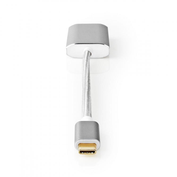 Nedis USB-C™ Sovitin | USB 3.2 Gen 1 | USB-C™ Uros | DisplayPort Naaras / USB-C™ Naaras | 4K@60Hz | Power delivery | 0.20 m | Pyöreä | Kullattu | Nailon / Punottu | Hopea | Laatikko kannella ja ikkunalla