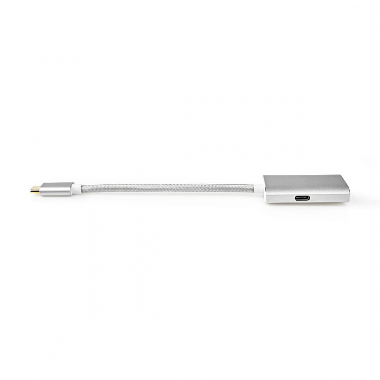 Nedis USB-C™ Sovitin | USB 3.2 Gen 1 | USB-C™ Uros | DisplayPort Naaras / USB-C™ Naaras | 4K@60Hz | Power delivery | 0.20 m | Pyöreä | Kullattu | Nailon / Punottu | Hopea | Laatikko kannella ja ikkunalla