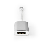 Nedis USB-C™ Sovitin | USB 3.2 Gen 1 | USB-C™ Uros | DisplayPort Naaras / USB-C™ Naaras | 4K@60Hz | Power delivery | 0.20 m | Pyöreä | Kullattu | Nailon / Punottu | Hopea | Laatikko kannella ja ikkunalla