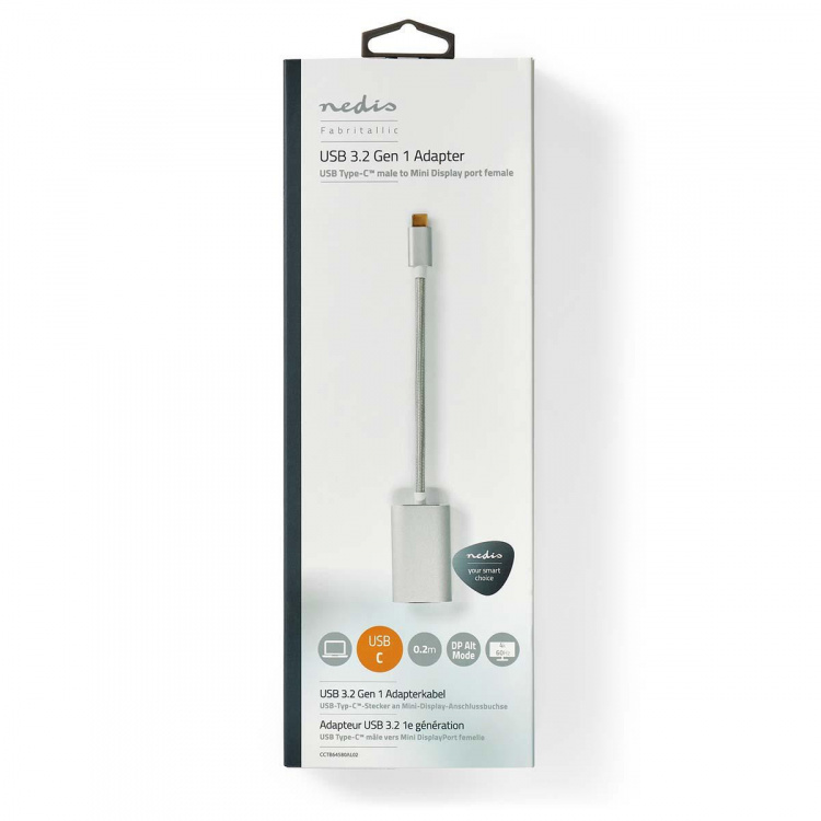 Nedis USB-C™ Sovitin | USB 3.2 Gen 1 | USB-C™ Uros | Mini DisplayPort Naaras | Power delivery | 0.20 m | Pyöreä | Kullattu | Nailon / Punottu | Hopea | Laatikko kannella ja ikkunalla Nedis USB-C™ Sovitin | USB 3.2 Gen 1 | USB-C™ Uros | Mini DisplayPort Naaras | Power delivery | 0.20 m | Pyöreä | Kullattu | Nailon / Punottu | Hopea | Laatikko kannella ja ikkunalla