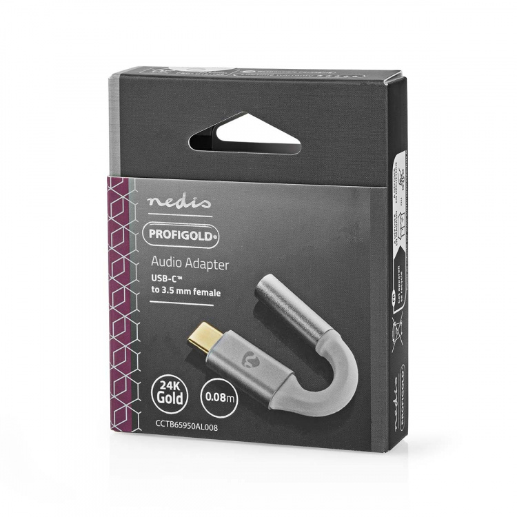 Nedis USB-C™ Sovitin | USB 2.0 | USB-C™ Uros | 3.5 mm naaras | 0.08 m | Pyöreä | Kullattu | Nailon / Punottu | Hopea / Valkoinen | Laatikko kannella ja ikkunalla Nedis USB-C™ Sovitin | USB 2.0 | USB-C™ Uros | 3.5 mm naaras | 0.08 m | Pyöreä | Kullattu | Nailon / Punottu | Hopea / Valkoinen | Laatikko kannella ja ikkunalla