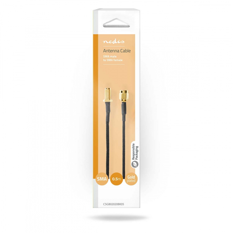 Nedis Antennikaapeli | SMA naaras | SMA uros | Kullattu | 50 Ohm | Yksinkertainen suojaus | 0.50 m | Pyöreä | Punottu | Musta | Laatikko