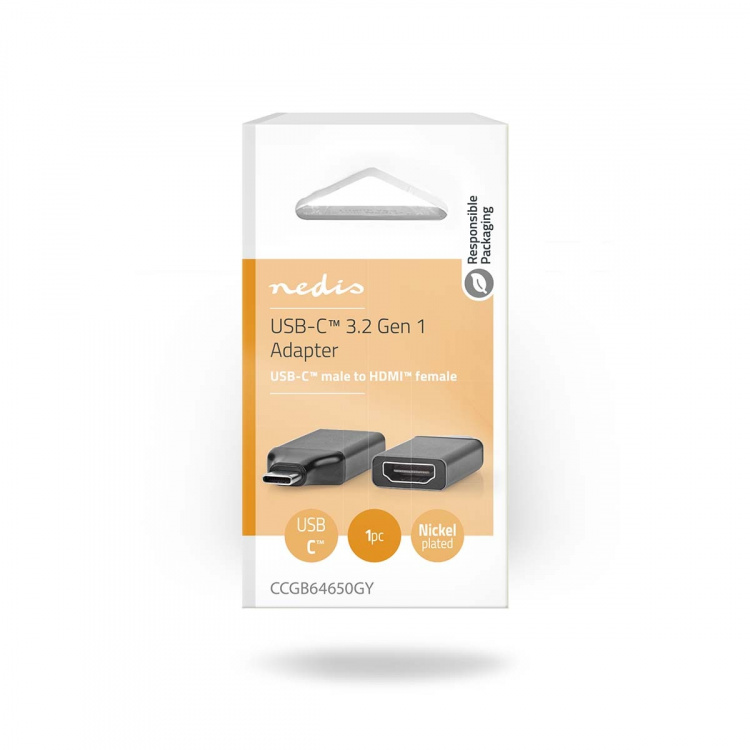 Nedis USB-C™ Sovitin | USB 3.2 Gen 1 | USB-C™ Uros | HDMI™ Ulostulo | 4K@60Hz | Pyöreä | Niklattu | Harmaa / Musta | Laatikko Nedis USB-C™ Sovitin | USB 3.2 Gen 1 | USB-C™ Uros | HDMI™ Ulostulo | 4K@60Hz | Pyöreä | Niklattu | Harmaa / Musta | Laatikko