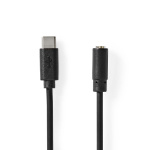Nedis USB-C™ Sovitin | USB 2.0 | USB-C™ Uros | 3.5 mm naaras | 1.00 m | Pyöreä | Niklattu | PVC | Musta | Label