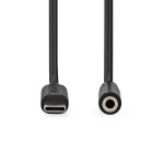 Nedis USB-C™ Sovitin | USB 2.0 | USB-C™ Uros | 3.5 mm naaras | 1.00 m | Pyöreä | Niklattu | PVC | Musta | Label