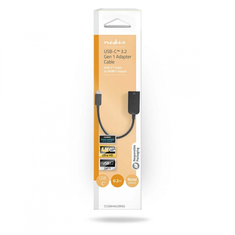 Nedis USB-C™ Sovitin | USB 3.2 Gen 1 | USB-C™ Uros | HDMI™ Ulostulo | 4K@60Hz | 0.20 m | Pyöreä | Niklattu | PVC | Musta | Laatikko