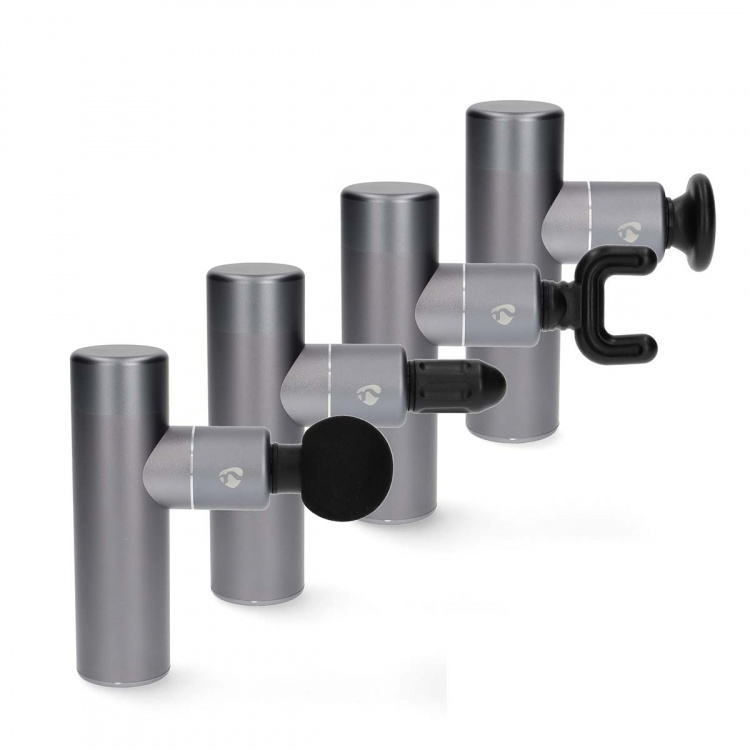 Nedis SmartLife Urheiluhierontapistooli | Akkukäyttöinen | Ladattava | 5 Hierontatilaa | Kartiomainen pää / Kiristysnyörilaukku / Litteä pää / Pallomainen pää / U-muotoinen pää | Tummanharmaa