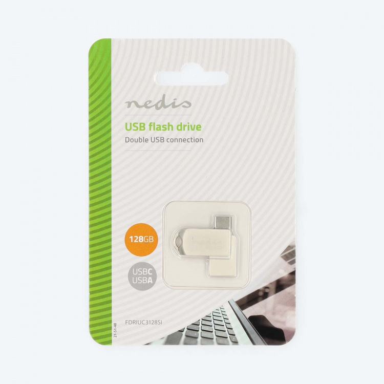 Nedis Muistitikku | 128 GB | USB-A / USB-C™ | Lukunopeus: 110 MB/s | Kirjoitusnopeus: 30 MB/s Nedis Muistitikku | 128 GB | USB-A / USB-C™ | Lukunopeus: 110 MB/s | Kirjoitusnopeus: 30 MB/s