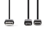 Nedis 2 in 1 kaapeli | USB 2.0 | USB-A Uros | USB Micro-B Uros / USB-C™ Uros | 480 Mbps | 1.00 m | Niklattu | Pyöreä | PVC | Musta | Label