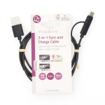 Nedis 2 in 1 kaapeli | USB 2.0 | USB-A Uros | USB Micro-B Uros / USB-C™ Uros | 480 Mbps | 1.00 m | Niklattu | Pyöreä | PVC | Musta | Label