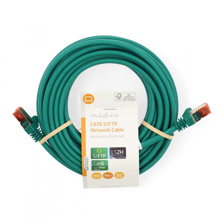 Nedis CAT6 Verkkokaapeli | RJ45 uros | RJ45 uros | S/FTP | 10.0 m | Pyöreä | LSZH | Vihreä | Label