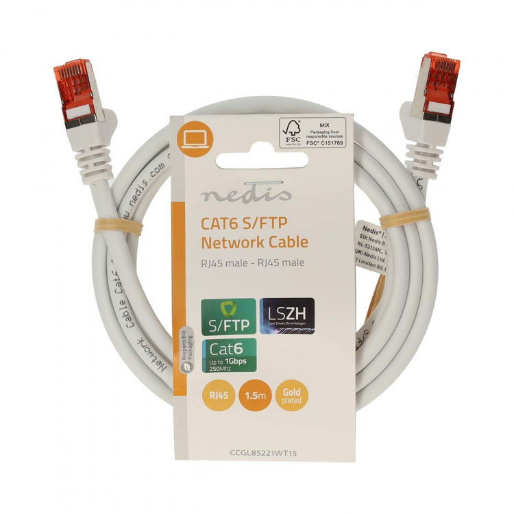 Nedis CAT6 Verkkokaapeli | RJ45 uros | RJ45 uros | S/FTP | 1.50 m | Pyöreä | LSZH | Valkoinen | Label Nedis CAT6 Verkkokaapeli | RJ45 uros | RJ45 uros | S/FTP | 1.50 m | Pyöreä | LSZH | Valkoinen | Label