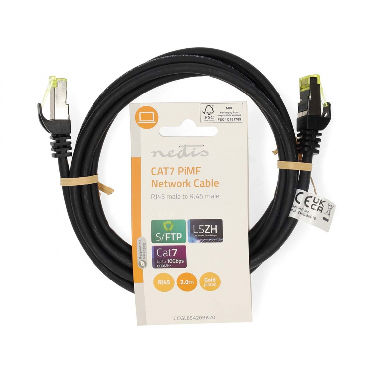 Nedis CAT7 verkkokaapeli | S/FTP | RJ45 uros | RJ45 uros | 2.00 m | Snagless | Pyöreä | LSZH | Musta | Label