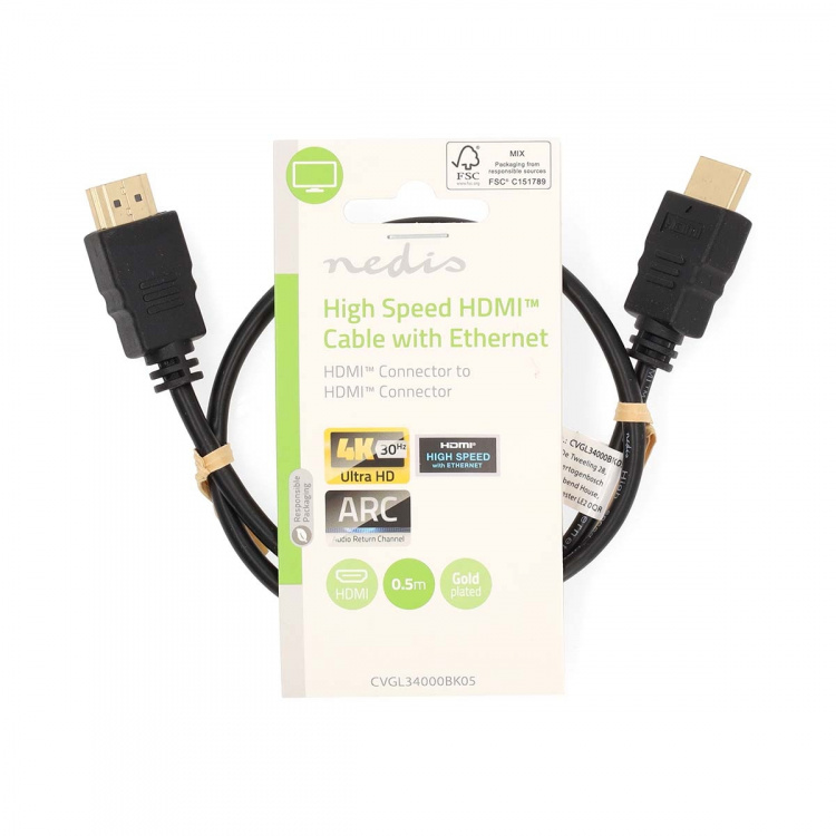 Nedis High Speed ​​HDMI ™ Kaapeli Ethernet | HDMI™ liitin | HDMI™ liitin | 4K@30Hz | ARC | 10.2 Gbps | 0.50 m | Pyöreä | PVC | Musta | Label