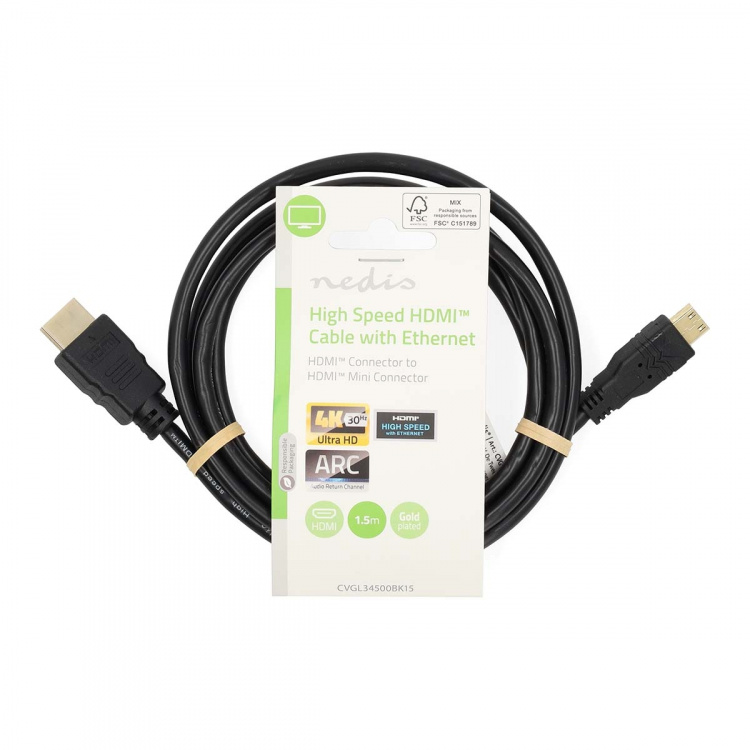 Nedis High Speed HDMI ™ Kaapeli Ethernet | HDMI™ liitin | HDMI™ Mini | 4K@30Hz | 10.2 Gbps | 1.50 m | Pyöreä | PVC | Musta | Label Nedis High Speed HDMI ™ Kaapeli Ethernet | HDMI™ liitin | HDMI™ Mini | 4K@30Hz | 10.2 Gbps | 1.50 m | Pyöreä | PVC | Musta | Label