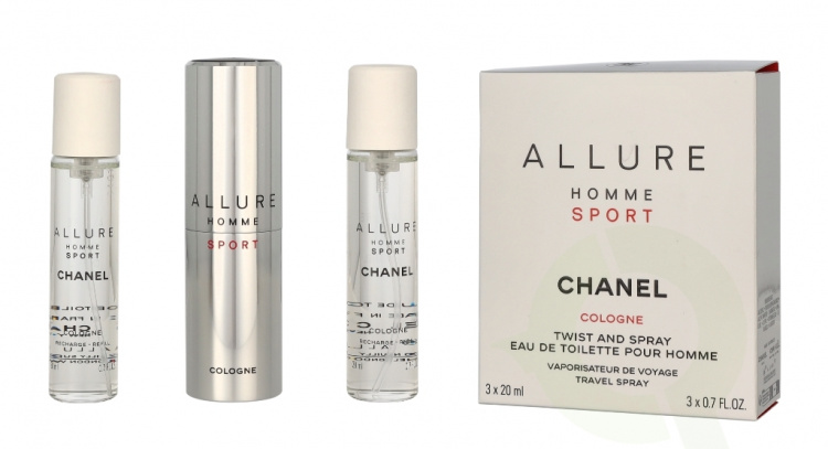 Chanel Allure Homme Sport Giftset 60 ml Edt Twist and Spray 3 x 20ml, Cologne Travel Spray and 2x Refills