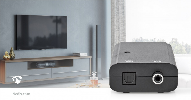 Nedis Digitaalinen Audiomuunnin | Yksisuuntainen | Audio- / video- / datayhteyksien syöttö: 1x S/PDIF | Audio- / video- / datayhteyksien ulostulo: TosLink Female | Ohjekirja | Musta