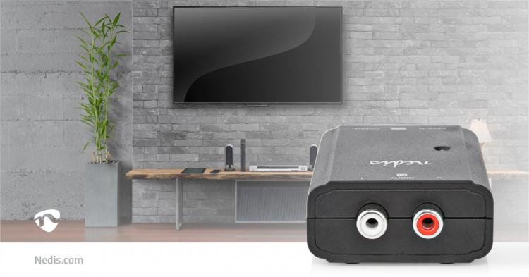 Nedis Digitaalinen Audiomuunnin | Yksisuuntainen | Audio- / video- / datayhteyksien syöttö: 2x RCA Male | Audio- / video- / datayhteyksien ulostulo: 1x S/PDIF (RCA) Female / 1x TosLink Female | Ohjekirja | Musta Nedis Digitaalinen Audiomuunnin | Yksisuuntainen | Audio- / video- / datayhteyksien syöttö: 2x RCA Male | Audio- / video- / datayhteyksien ulostulo: 1x S/PDIF (RCA) Female / 1x TosLink Female | Ohjekirja | Musta