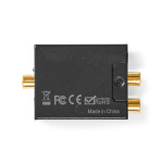 Nedis Digitaalinen Audiomuunnin | Yksisuuntainen | Audio- / video- / datayhteyksien syöttö: 1x Digital RCA / 1x TosLink | Audio- / video- / datayhteyksien ulostulo: 1x (2x RCA) / 1x 3.5 mm | Automaattinen | Sisäänrakennettu vahvistin | Musta