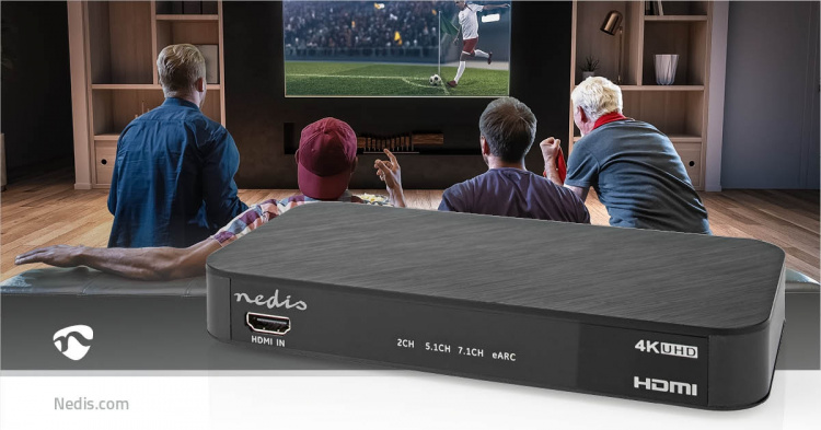 Nedis Digitaalinen Audiomuunnin | Kaksisuuntainen | Audio- / video- / datayhteyksien syöttö: DC Power / 1x HDMI™ Input | Audio- / video- / datayhteyksien ulostulo: 1x 3.5 mm / 1x TosLink / 3x HDMI™ Output | Automaattinen / Painonappi | Antrasiitti Nedis Digitaalinen Audiomuunnin | Kaksisuuntainen | Audio- / video- / datayhteyksien syöttö: DC Power / 1x HDMI™ Input | Audio- / video- / datayhteyksien ulostulo: 1x 3.5 mm / 1x TosLink / 3x HDMI™ Output | Automaattinen / Painonappi | Antrasiitti