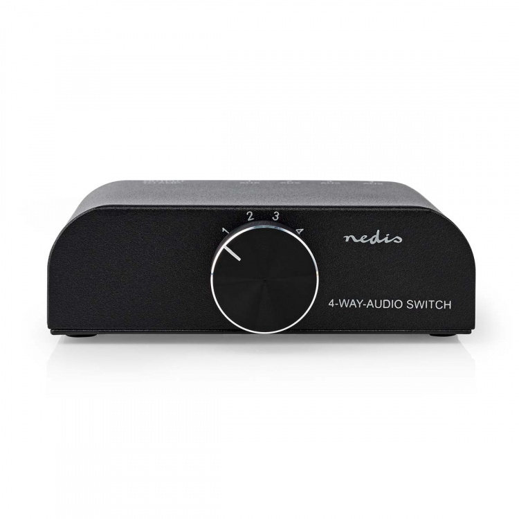 Nedis Analoginen audiokytkin | 4-Porttinen port(s) | Audio- / video- / datayhteyksien syöttö: 1x 3.5 mm Audio Input / 3x (2x RCA Female) | Audio- / video- / datayhteyksien ulostulo: 1x (2x RCA Female) | Ohjekirja | Metalli | Antrasiitti