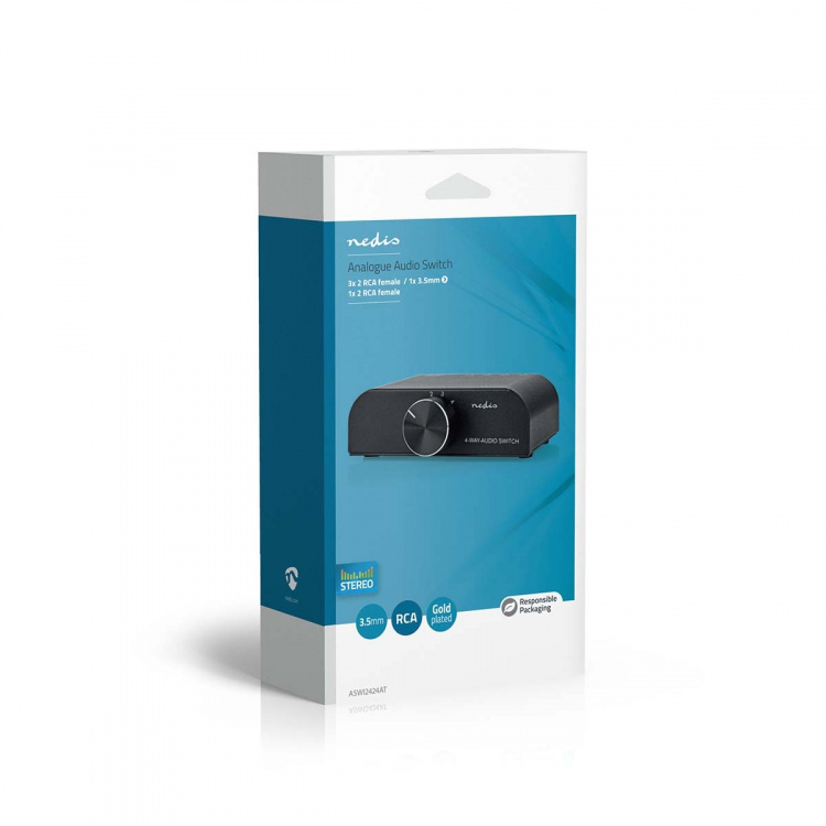 Nedis Analoginen audiokytkin | 4-Porttinen port(s) | Audio- / video- / datayhteyksien syöttö: 1x 3.5 mm Audio Input / 3x (2x RCA Female) | Audio- / video- / datayhteyksien ulostulo: 1x (2x RCA Female) | Ohjekirja | Metalli | Antrasiitti