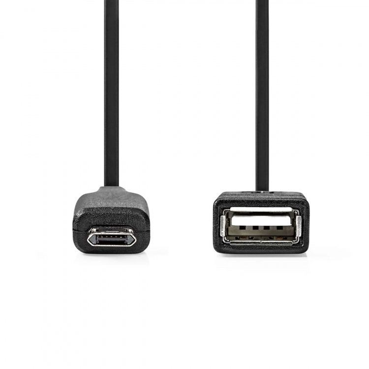Nedis USB Mikro-B Sovitin | USB 2.0 | USB Micro-B Uros | USB-A Naaras | 480 Mbps | 0.20 m | Pyöreä | Niklattu | PVC | Musta | Laatikko