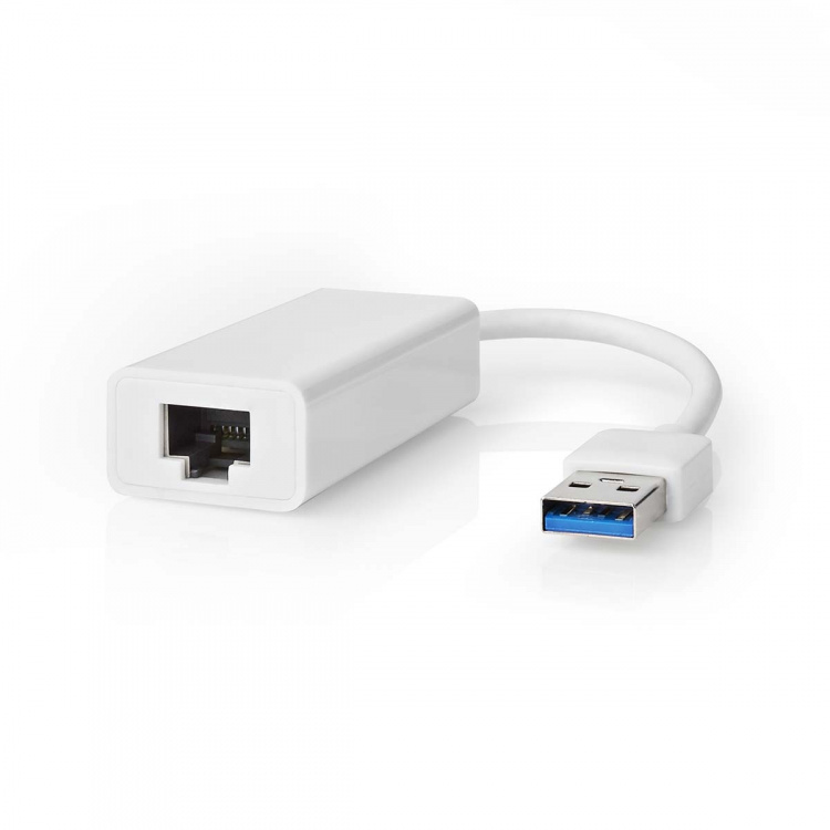 Nedis USB-verkkosovitin | USB 3.2 Gen 1 | 1 Gbps | USB-A Uros | RJ45 Naaras | 0.20 m | Pyöreä | Niklattu | Puhdas kupari | Valkoinen | Laatikko