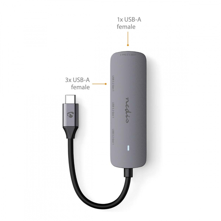 Nedis USB-keskitin | 1x USB-C™ | 4x USB A Female | 4-Porttinen port(s) | USB 3.2 Gen 1 | USB Virta | 5 Gbps Nedis USB-keskitin | 1x USB-C™ | 4x USB A Female | 4-Porttinen port(s) | USB 3.2 Gen 1 | USB Virta | 5 Gbps