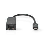 Nedis USB-verkkosovitin | USB 3.2 Gen 1 | 2.5 Gbps | USB-C™ Uros | RJ45 Naaras | 0.20 m | Pyöreä | Niklattu | Tinattu Kupari | Musta | Laatikko